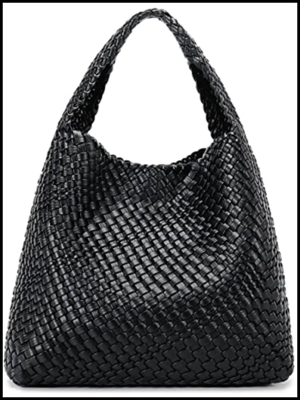 Woven Vegan Leather Hobo Tote Bag Women Top-Handle Shoulder Handbag